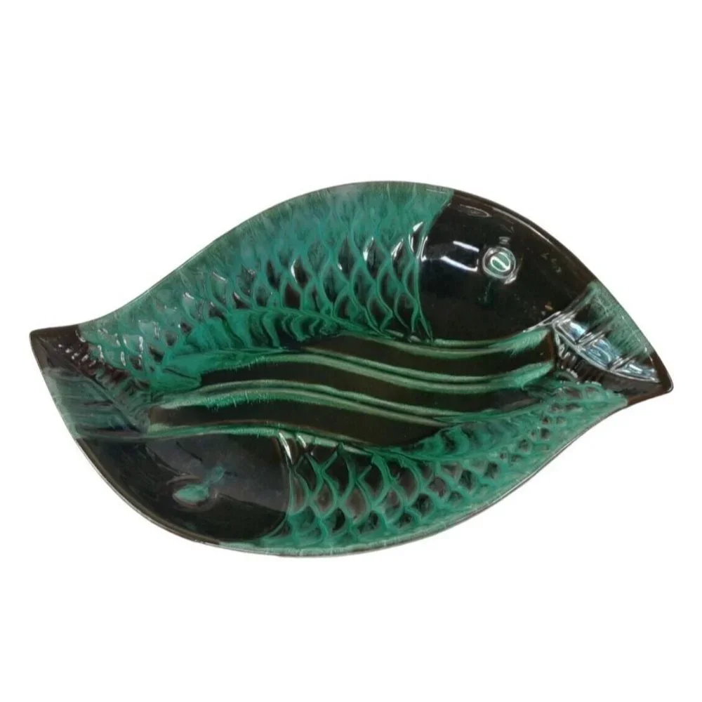 Vintage Blue Mountain Pottery Fish Platter Dish Blue Black BMP Canada MCM-Pretty